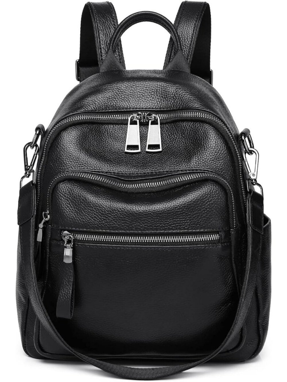 Stylish Black Genuine Leather Backpack Purse for Women - Trendy & Versatile